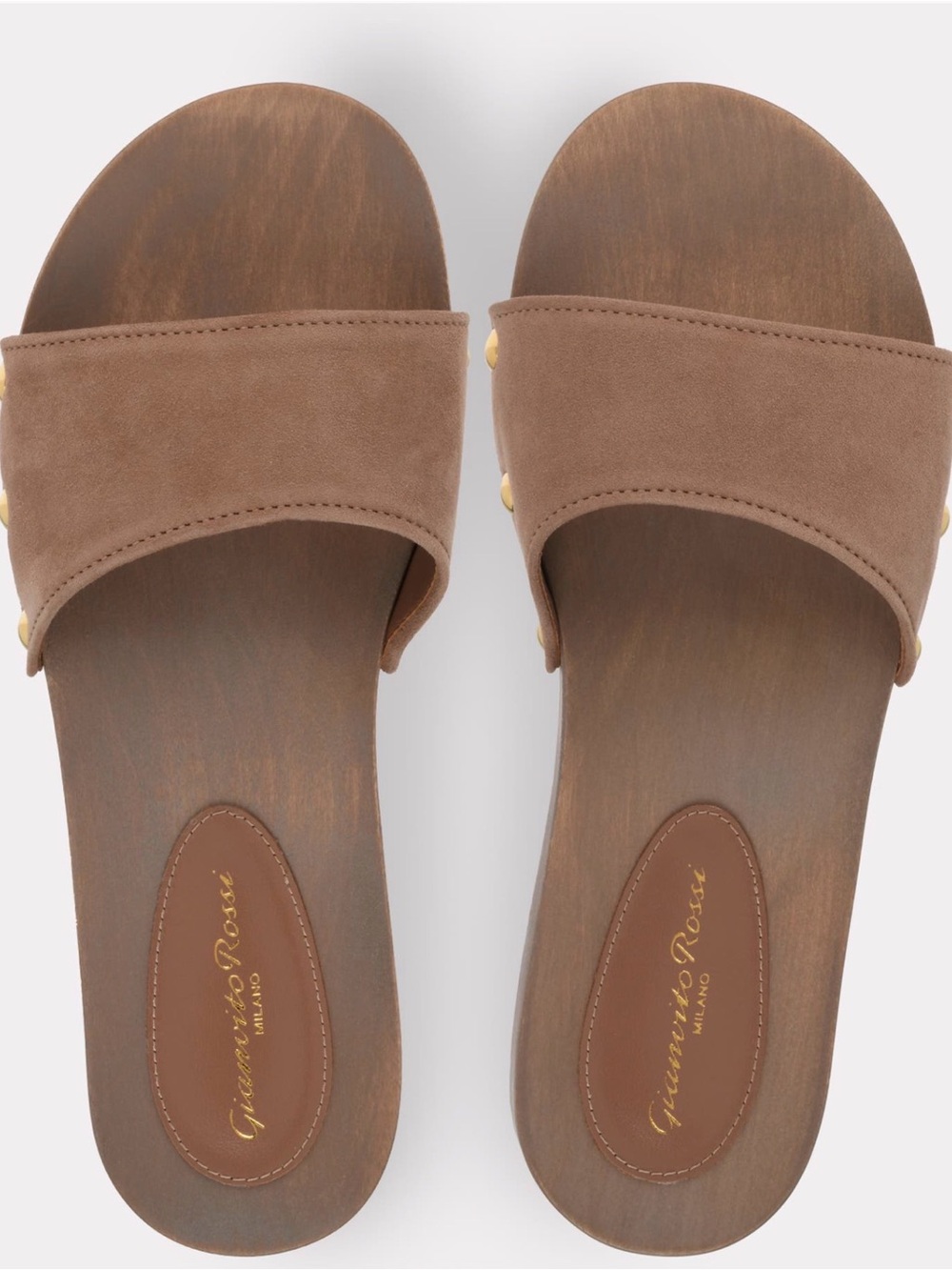 Gianvito Rossi Riviera Sandals Pink Suede Slide Sandals with Gold Studs